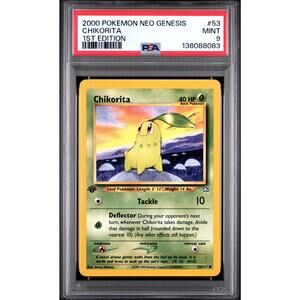 PSA 9 MINT Chikorita 1st Edition 53/111 Pokémon 2000 Neo Genesis Common Card
